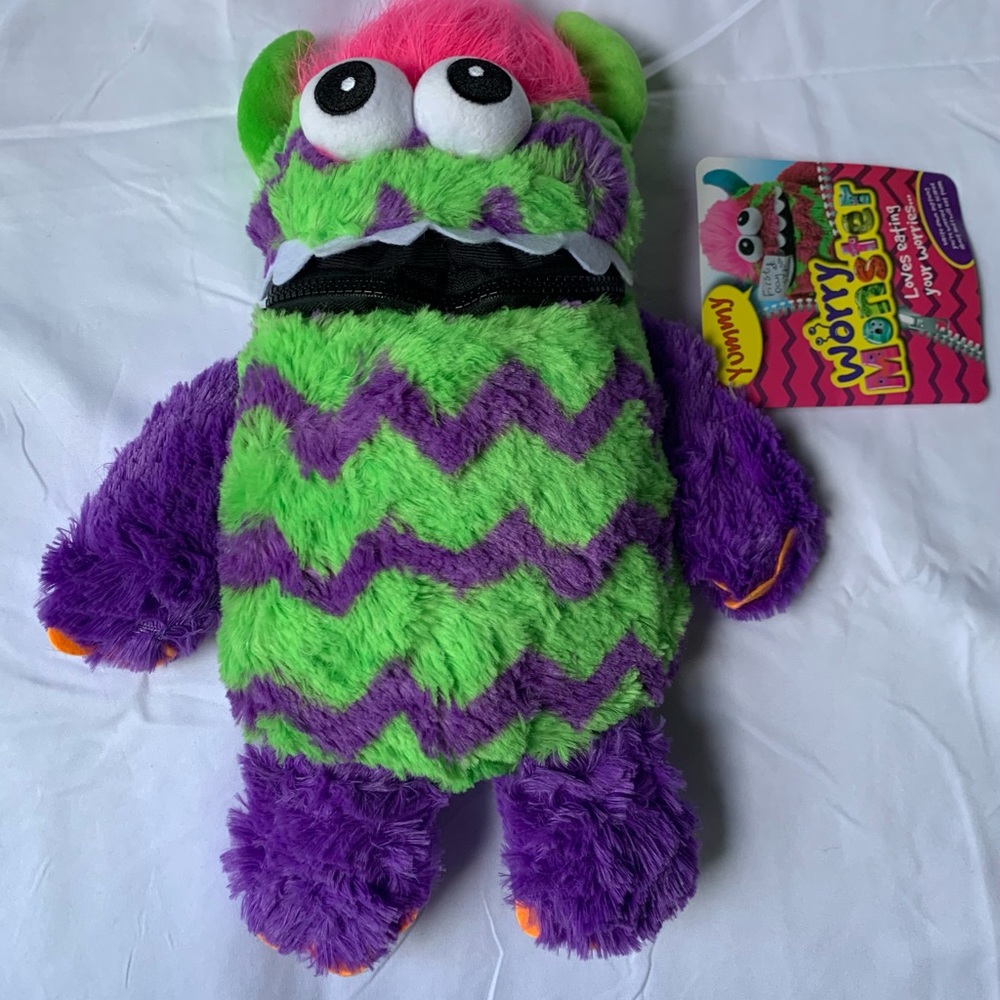 Worry Monster Plush Toy Green and Purple Colorful